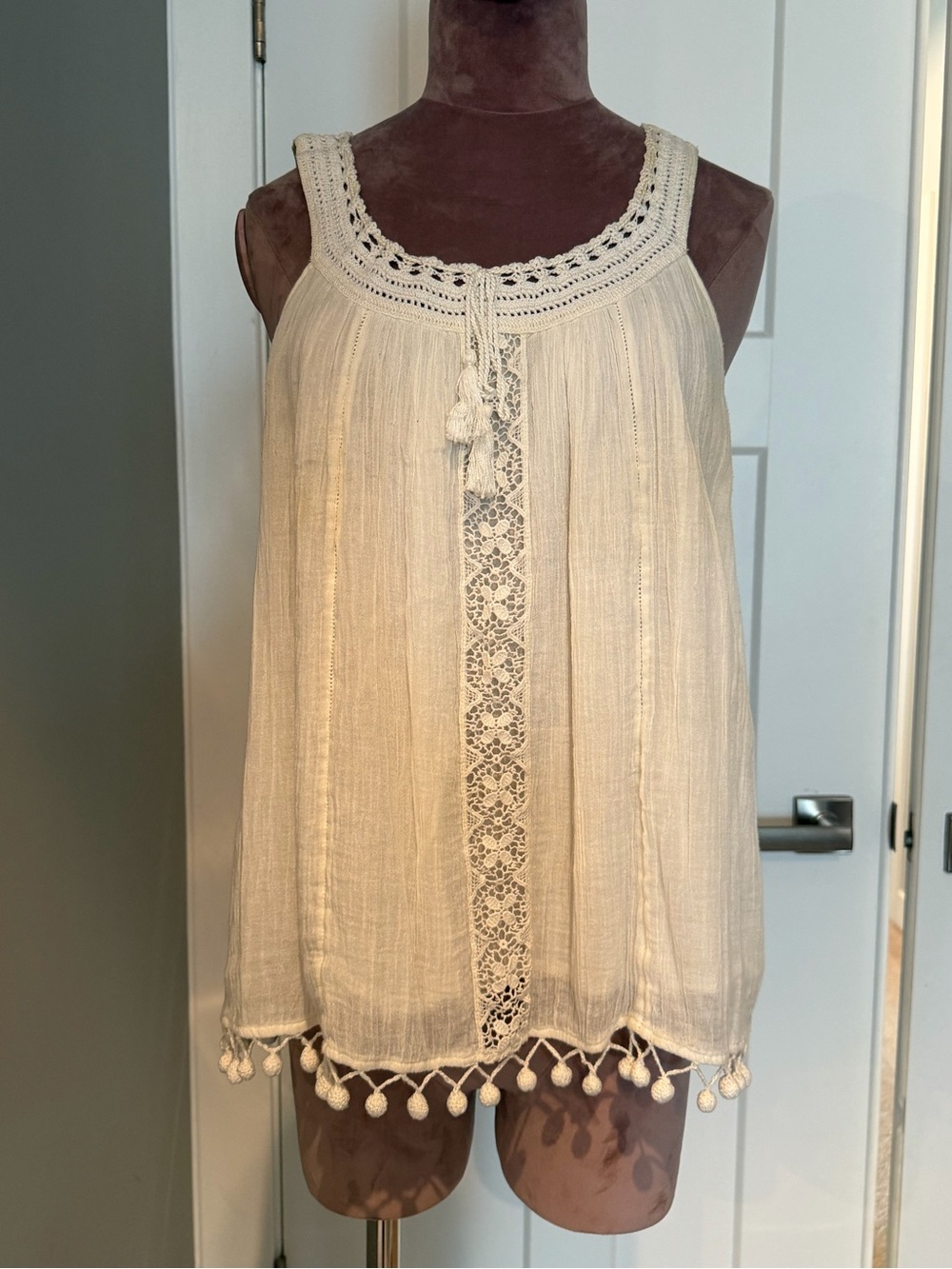 Joie Boho Cream Crochet Trim Tank Top